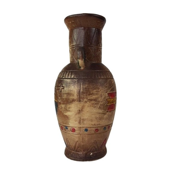 Aztec Tribal Inca Ceramic Pottery Vase Double Handled Rustic Vintage 8" - Picture 4 of 13